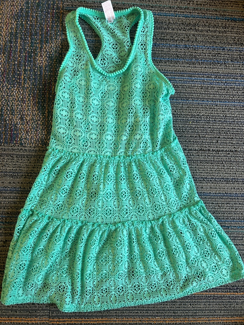 Cat & Jack Mint Perforated Tank Dress/Swim Cover with Pom Trim